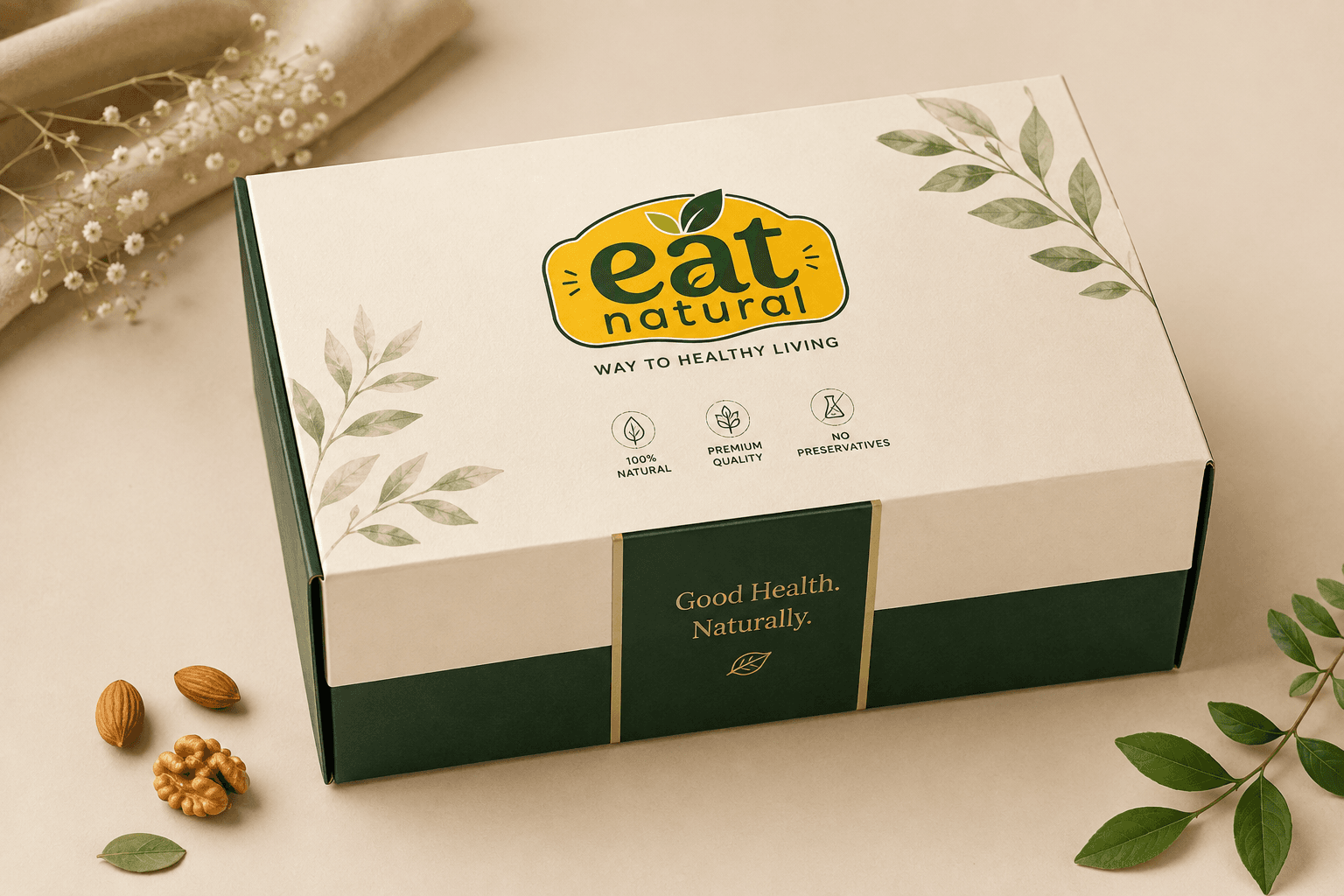 An Eat Natural gift box, ribboned and ready to send
